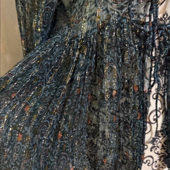 NATURAL LIFE Sheer Lace Tie up Blouse - Dark Blue Viscose with Metallic Yarn M/L - Picture 6 of 10